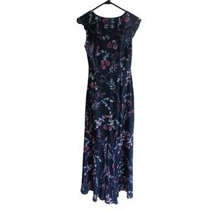 Banana Republic Womens Floral Maxi Dress Size 0 Navy Ruffle Neck Sleeveless